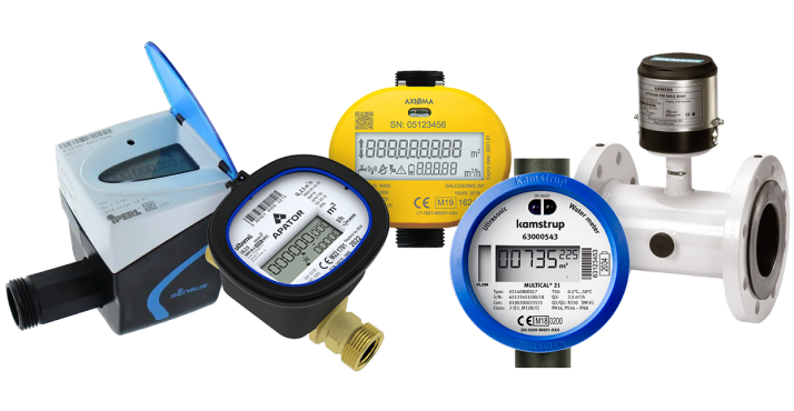 A selection of water meters and flow meters supported by Divako.